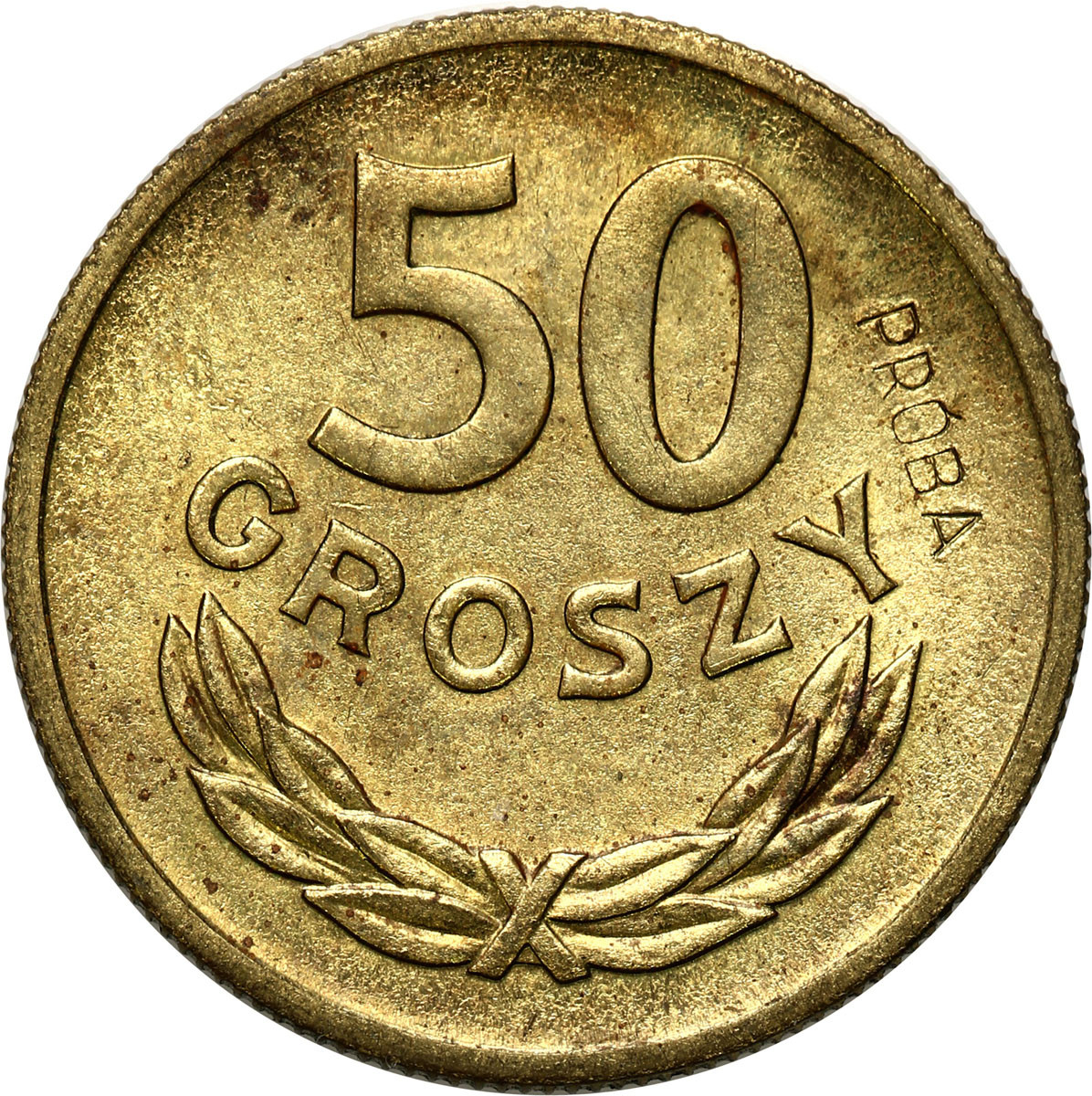 PRL. PRÓBA mosiądz 50 groszy 1957 - NAKŁAD 100 sztuk
